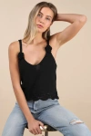 Lulus Anila Black Floral Applique Sweater Knit Tank Top In Black