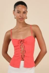 Lulus Annelie Coral Textured Knit Lace-up Tank Top
