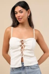 Lulus Annelie Cream Textured Knit Lace-up Tank Top