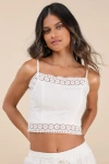 Lulus Anthoula White Eyelet Embroidered Crochet Lace Crop Top In White