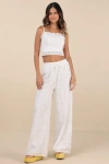 Lulus Anthoula White Eyelet Embroidered Drawstring Pants In White