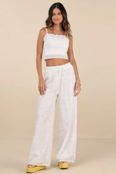 Lulus Anthoula White Eyelet Embroidered Drawstring Pants