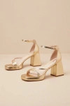 Lulus Antinea Gold Metallic Platform Ankle Strap High Heel Sandals In Gold