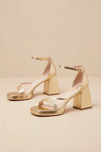 Lulus Antinea Gold Metallic Platform Ankle Strap High Heel Sandals