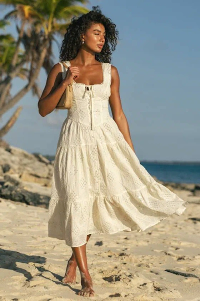 Lulus Antionette Cream Embroidered Sequin Button-front Midi Dress In Brown