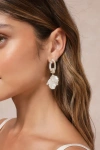 Lulus Aphrodite Vibes White Rhinestone Shell Drop Earrings In White
