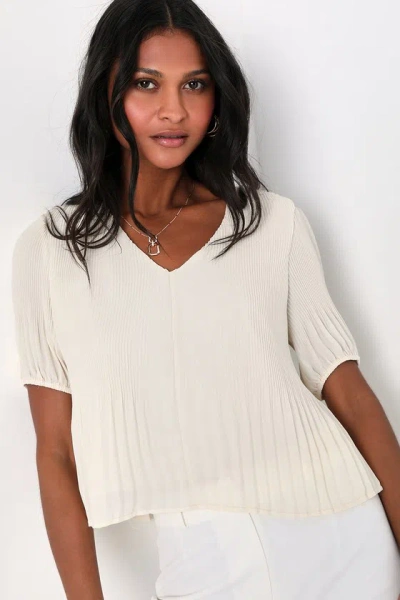 Lulus Appreciate The Aesthetic Ivory Plisse Short Sleeve Top