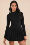 Lulus Approachably Adorable Black Ribbed Bubble Hem Mini Dress In Black