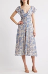 Lulus April Floral Chiffon Fit & Flare Midi Dress In Blue