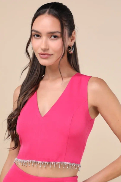 Lulus Aramina Fuchsia Rhinestone Two-piece Skort Romper
