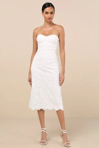 Lulus Aramis White Embroidered Lace Strapless Bustier Midi Dress