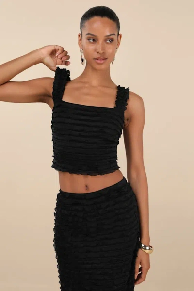 Lulus Arcelia Black Ruffled Crop Tank Top