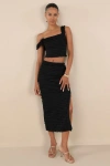 Lulus Arcelia Black Ruffled High-rise Midi Skirt