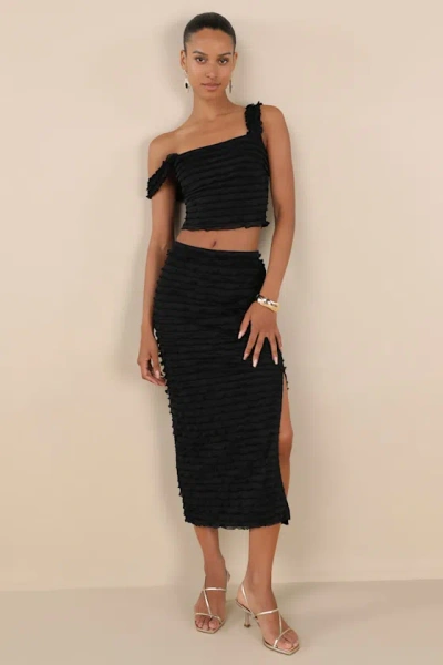 Lulus Arcelia Black Ruffled High-rise Midi Skirt