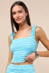 Lulus Arcelia Blue Ruffled Crop Tank Top