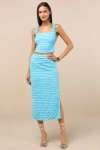 Lulus Arcelia Blue Ruffled High-rise Midi Skirt In Blue
