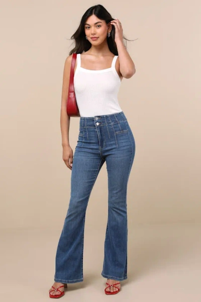 Lulus Archie Medium Wash High-rise Flare Jeans