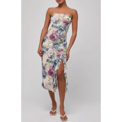 Lulus Aria Ruffle Strapless Midi Dress In Multi