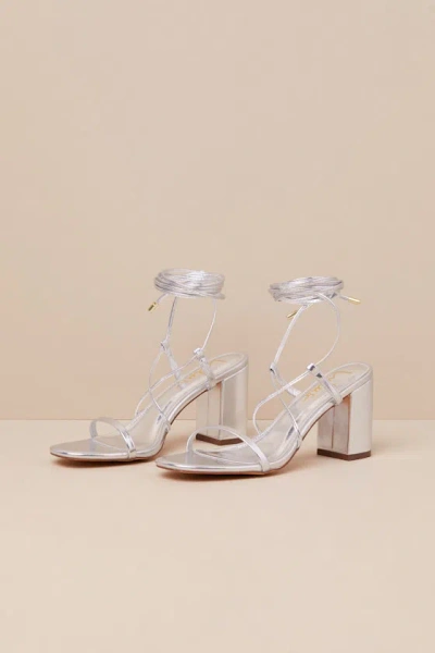 Lulus Aribaa Silver Lace-up High Heel Sandals