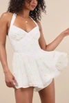 Lulus Arlette White Lemon Embroidered Halter Romper