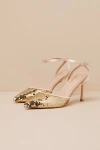Lulus Arley Gold Sequin Ankle Strap Pumps In Gold