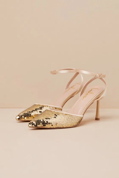 Lulus Arley Gold Sequin Ankle Strap Pumps