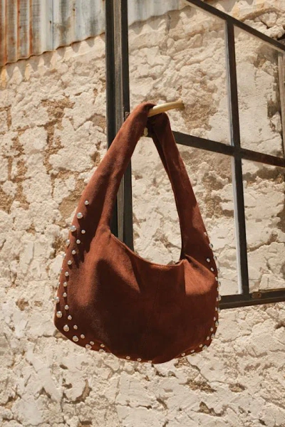Lulus Artea Brown Suede Studded Shoulder Bag