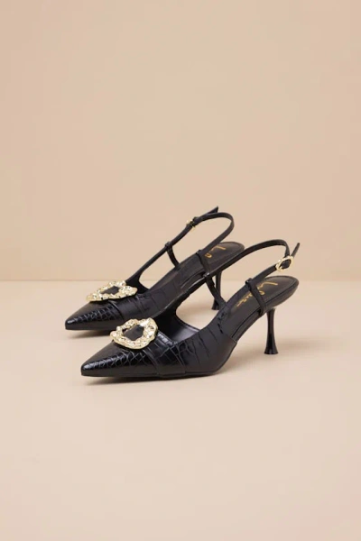 Lulus Artigan Black Croc-embossed Slingback Pumps