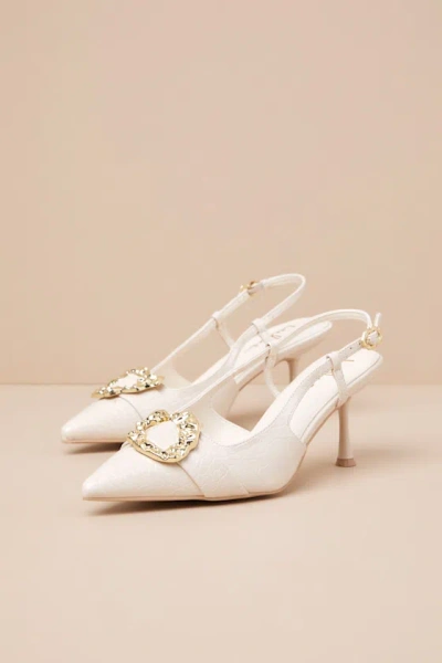 Lulus Artigan Bone Croc-embossed Slingback Pumps In White