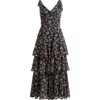 Lulus Arya Tiered Floral Chiffon Maxi Dress In Black Floral