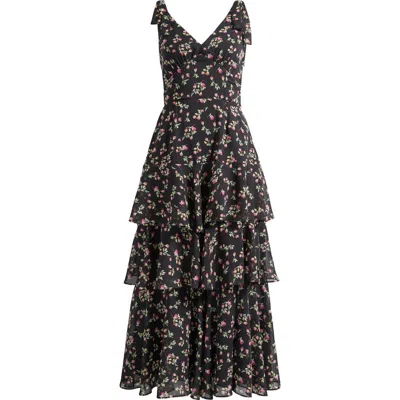 Lulus Arya Tiered Floral Chiffon Maxi Dress In Black Floral