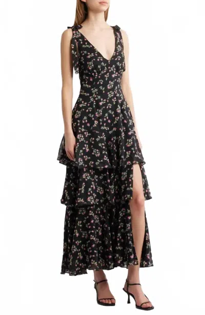 Lulus Arya Tiered Floral Chiffon Maxi Dress In Black Floral