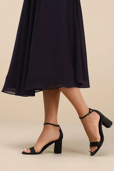 Lulus Arylee Black Satin Ankle Strap Heels