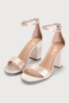Lulus Arylee Champagne Satin Ankle Strap Heels In Champagne