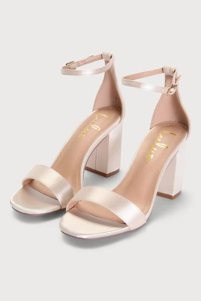 Lulus Arylee Champagne Satin Ankle Strap Heels
