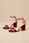 Lulus Arylee Sangria Satin Ankle Strap Heels In Red