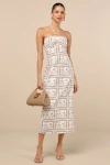Lulus Asiya Beige Stamp Print Halter Midi Dress