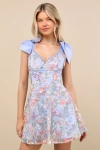 Lulus Astara Periwinkle Floral Embroidered Tie-strap Mini Dress