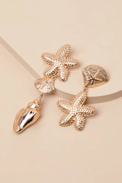 Lulus Asterias Gold Starfish Mismatch Statement Earrings