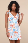 Lulus Athina White Multi Print Tie-strap Mini Dress In White