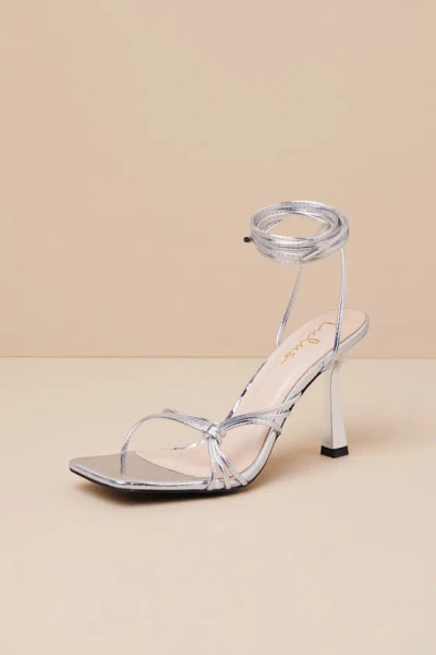 Lulus Atlee Silver Knotted Lace-up High Heel Sandals In Multi