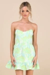 Lulus Atlia Lime Green Jacquard Bustier Mini Dress In Green