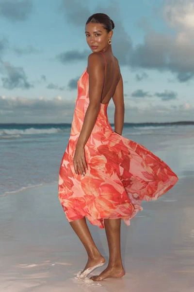 Lulus Atori Red Multi Floral Print Mesh Sleeveless Midi Dress