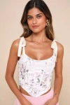 Lulus Attractive Darling Cream Floral Tie-strap Lace-up Bustier Top In White