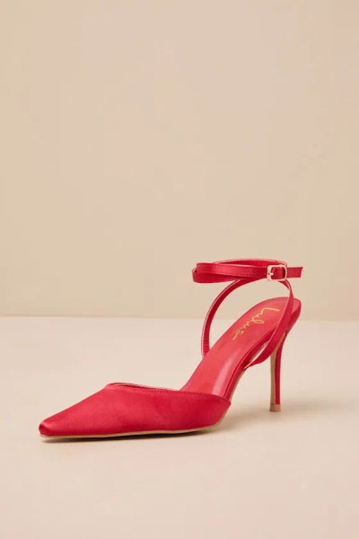 Lulus Izzori Rust Velvet Square Toe Ankle Strap Heels In Red