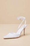Lulus Auberron White Satin Ankle Strap Pumps In White