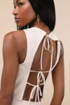 Lulus Aubin Light Beige Tie-back Sleeveless Crop Top In Beige