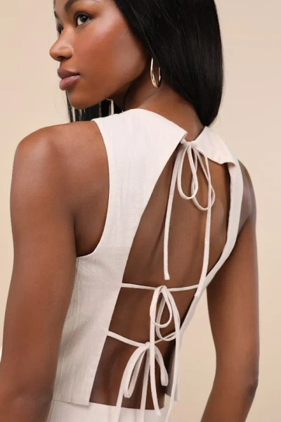 Lulus Aubin Light Beige Tie-back Sleeveless Crop Top