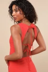 Lulus Aubin Red Tie-back Sleeveless Crop Top In Red