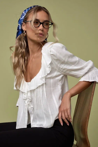 Lulus Auclair White Poplin Tie-front Collared Long Sleeve Top
